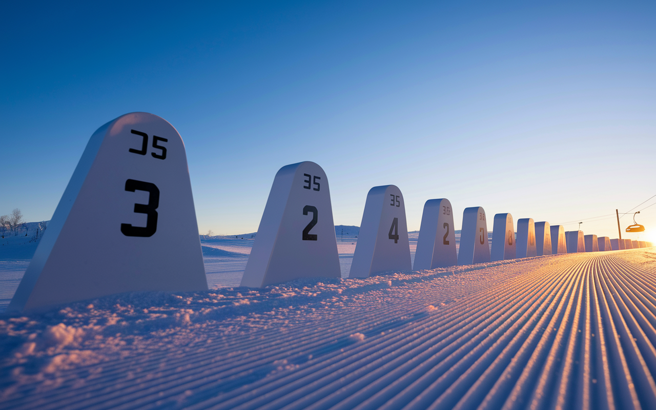 SAS mogul line skiers morning light slope