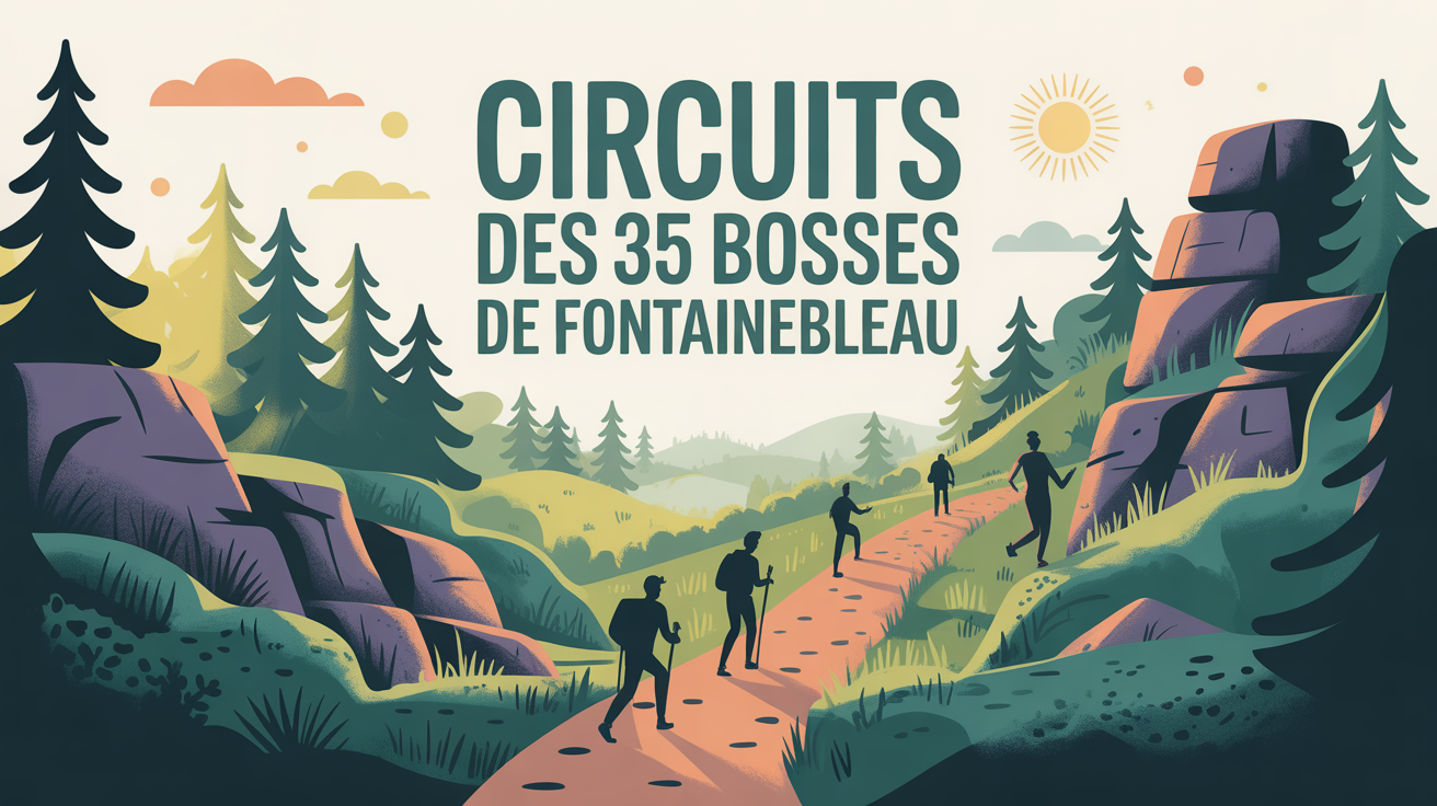 Foret de Fontainebleau, blocs de gres, randonneurs, circuits des 35 bosses