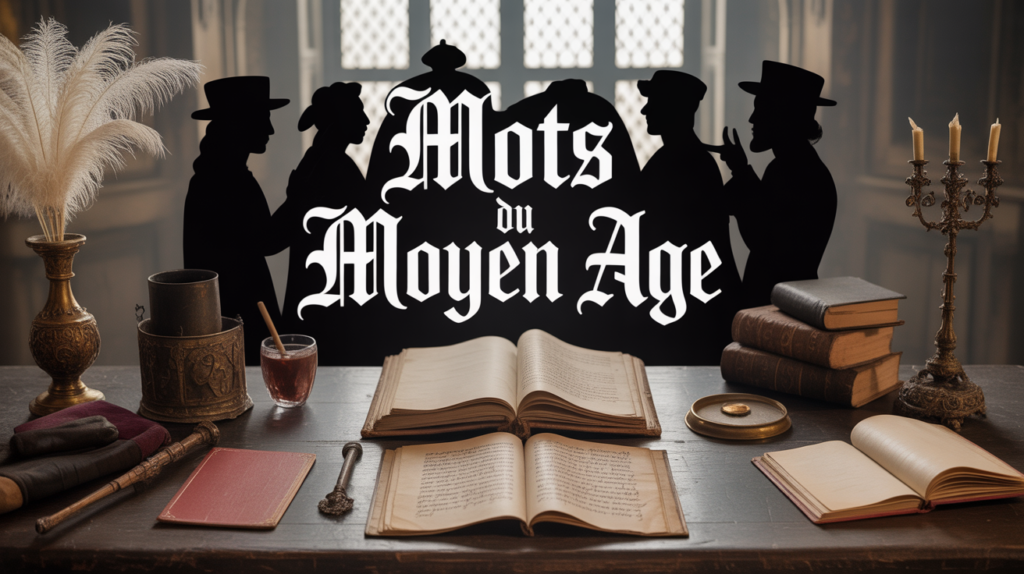 Manuscrits médiévaux et accessoires sur table