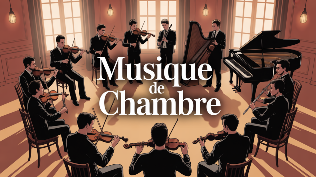 Musique de chambre, musiciens en cercle, atmosphere chaleureuse