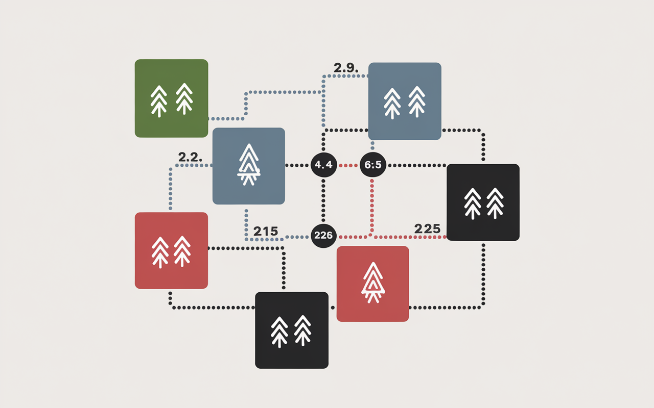 Schematic map sectors circuits boulders Fontainebleau hiking