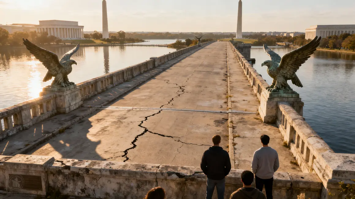Arlington Memorial Bridge with eagle statues and Potomac viewed for historical context